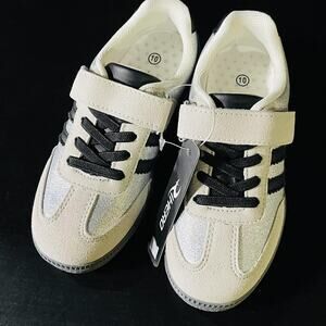 Rihero Shoes Unisex Kids Size 10 White Glitter Strap Athletic Sneakers Low Top